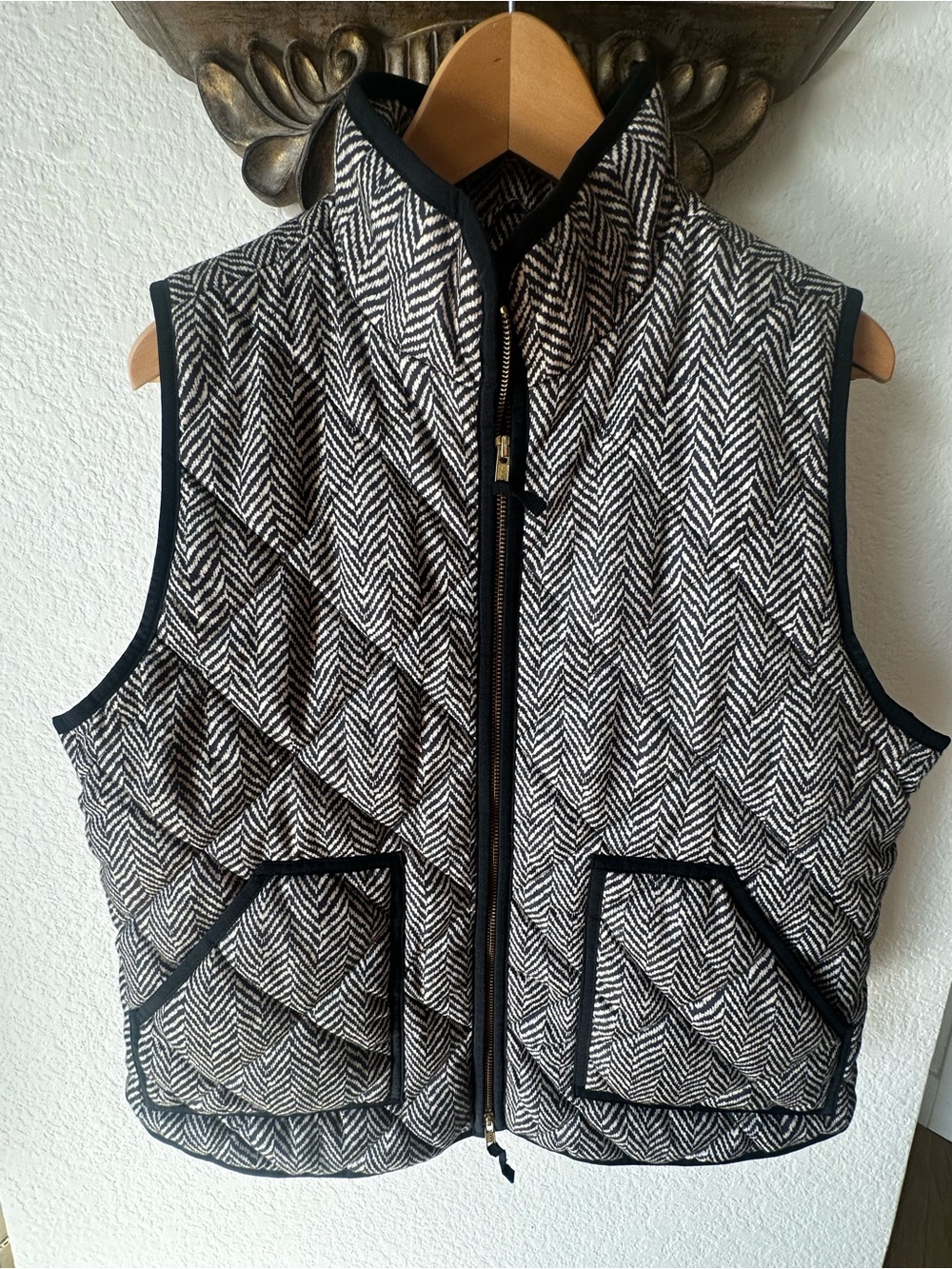 J. Crew Quilted Herringbone Vest - Black & White